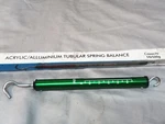 Green Acrylic/aluminum Tubular Spring Balance Capacity 5N/500G. Fixed Price $7.00.