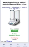 Mettler Toledo Analytical Balance, MR104/A - 120 X 0.1 (ntep Mg). Fixed Price $2500.00.