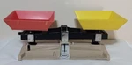 Ohaus Balance Scale Model 2705 11X3" W/ Red & Yellow Plastic Pans School Vintage. Fixed Price $28.00.