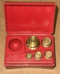 Brass Metric Scale Weights Set Ohaus Plastic Red Case 5 Pieces Science Mail Lab. Fixed Price $17.50.