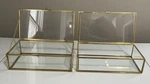 2 Vintage Gold Brass Glass Display Boxes Jewery Cases Chain Hinged Top Lid. Fixed Price $34.99.