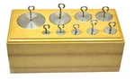 Eisco Labs Set Of 9 Steel Hooked Weights 10-1000G In Wooden Block. Fixed Price $94.49.