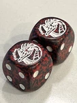 Flat Con Rpg D&d Red Black Swirl Dragon White Pips Dice Pair 120223. Fixed Price $12.50.