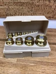 13 Piece Ohaus Scale Weight Calibration Brass Set In Box. Fixed Price $75.00.