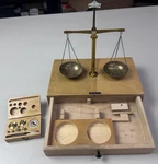 Vintage August Sauter Apothecary Chemist Balance Scale Set &ohaus. Fixed Price $190.00.