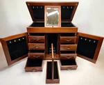 Vtg Lg. Wooden Jewery Box Organizer Vanity Mirror Multiple Drawers+pull Out. Fixed Price $99.00.